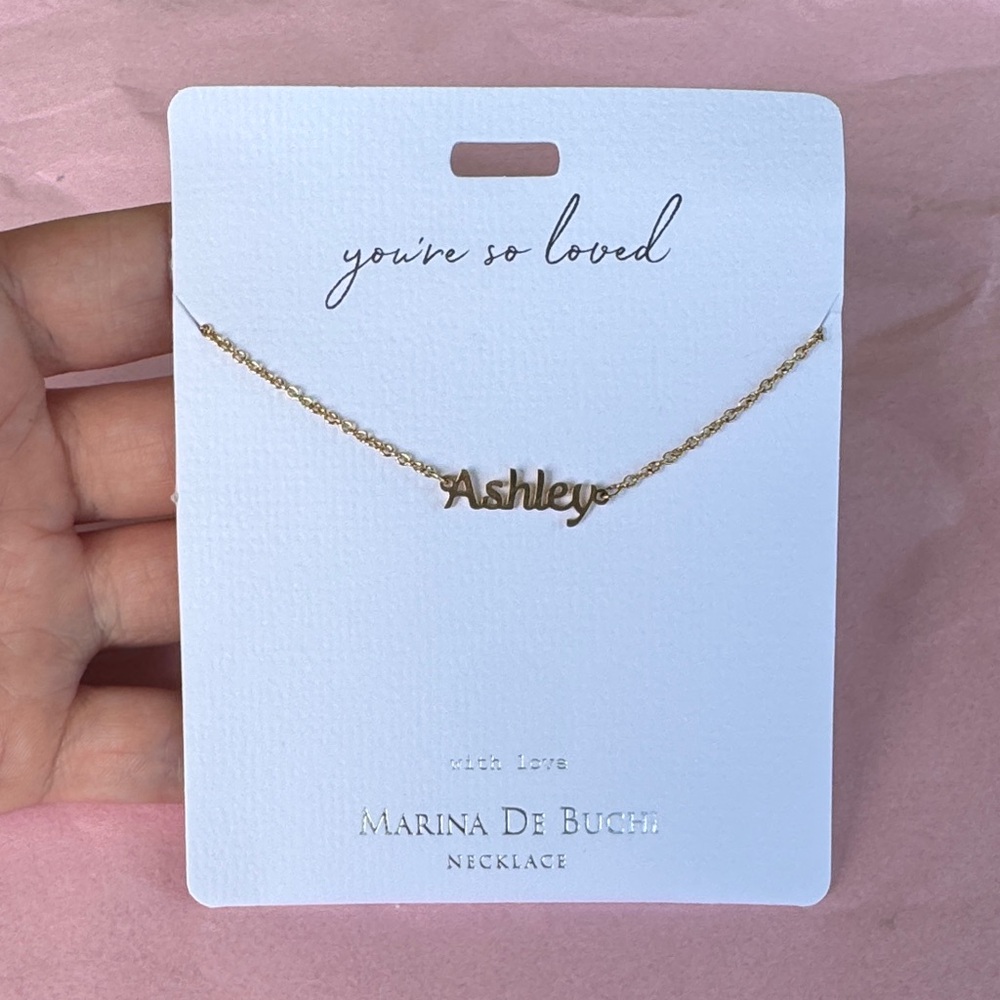 Gold Plated 'Ashley' Script Necklace - 14”-18” (tarnish-free)